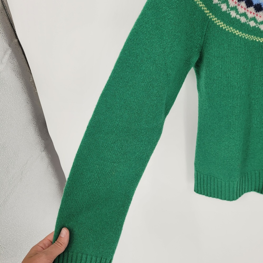 L.L. Bean Scottie Dog Fair Isle Cardigan Women XS Green lambs Wool Sweater vtg - Picture 4 of 7